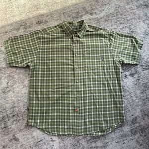 Woolrich Shirt Men XL Green Plaid Short Sleeve Button Front Pocket Casual Cotton